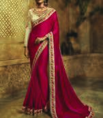 red embroidered art silk saree with blouse