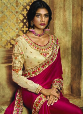 red embroidered art silk saree with blouse 2
