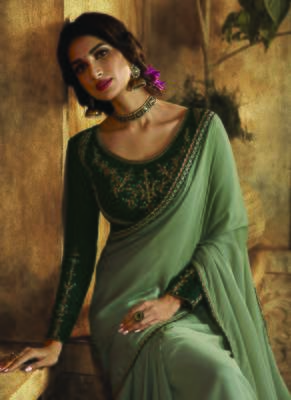 grey embroidered art silk saree with blouse 4