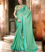 Sea green plain georgette saree with blouse
