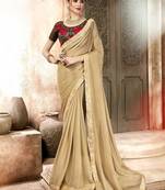 Beige plain georgette saree with blouse
