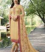 Cream Embroidered Satin Semi-Stitched Salwar With Dupatta