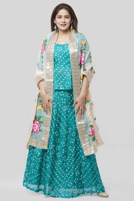Blush Pink Georgette Crochet Straight Kurti with Straight Palazzo and Kota Gotta Dupatta 1