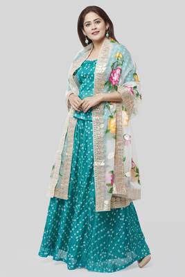 Blush Pink Georgette Crochet Straight Kurti with Straight Palazzo and Kota Gotta Dupatta 2