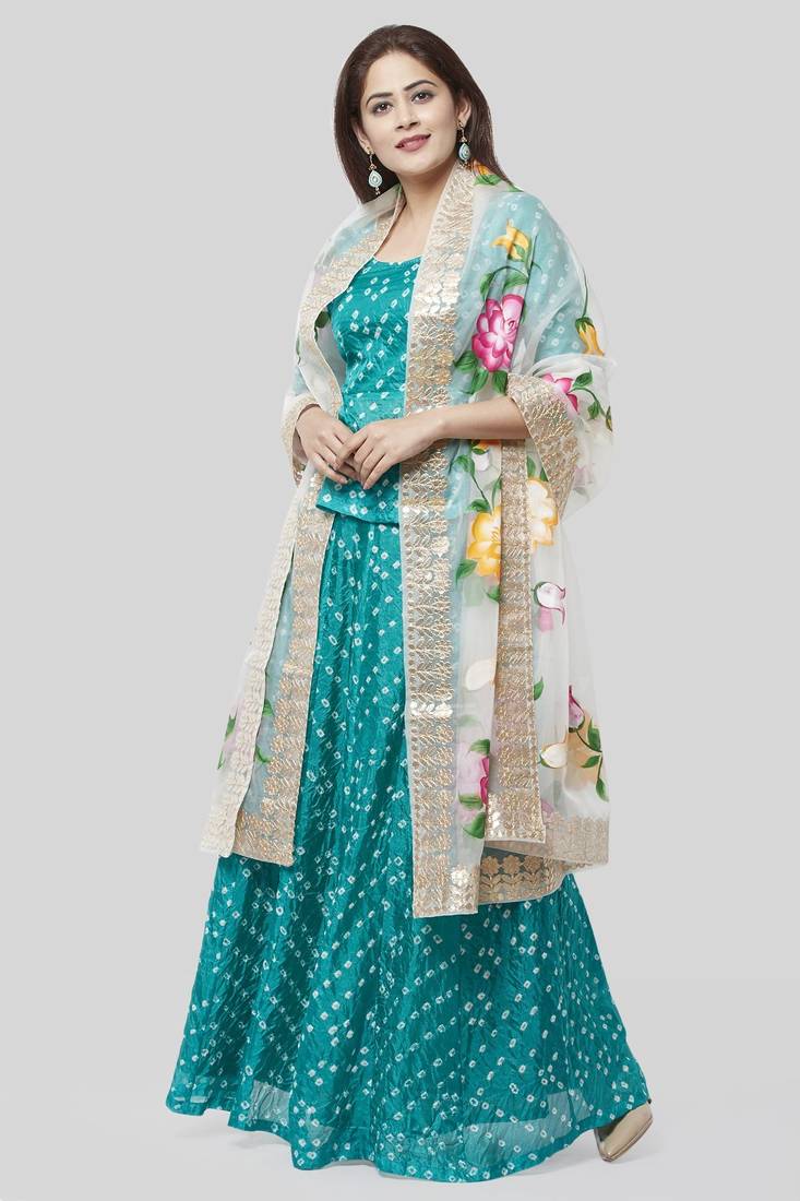 Blush Pink Georgette Crochet Straight Kurti with Straight Palazzo and Kota Gotta Dupatta