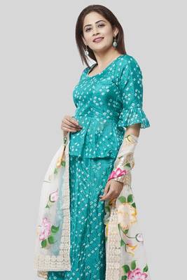 Blush Pink Georgette Crochet Straight Kurti with Straight Palazzo and Kota Gotta Dupatta 3