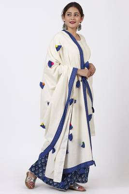 Festive OffWhite Kurti with Indigo Festive Sharara and Pom Pom Cotton Dupatta 4