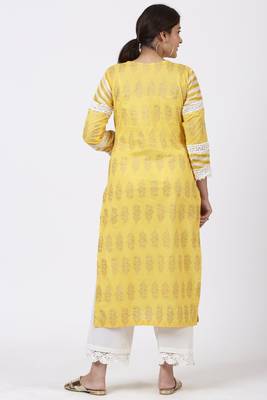 Butter Mustard Leheriya Crochet Kurti with Crochet Pants and Sequenced Organza Dupatta 3