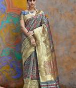 Grey woven silk blend saree with blouse