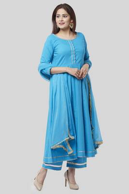 Electric Blue Gotta Anarkali with Straight Palazzo and Gotta Chiffon Dupatta 1
