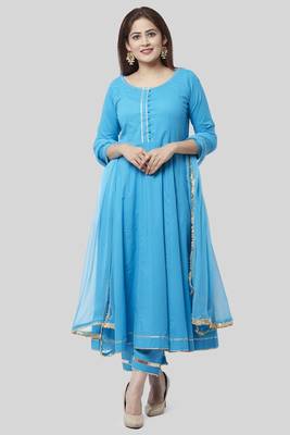 Electric Blue Gotta Anarkali with Straight Palazzo and Gotta Chiffon Dupatta 2