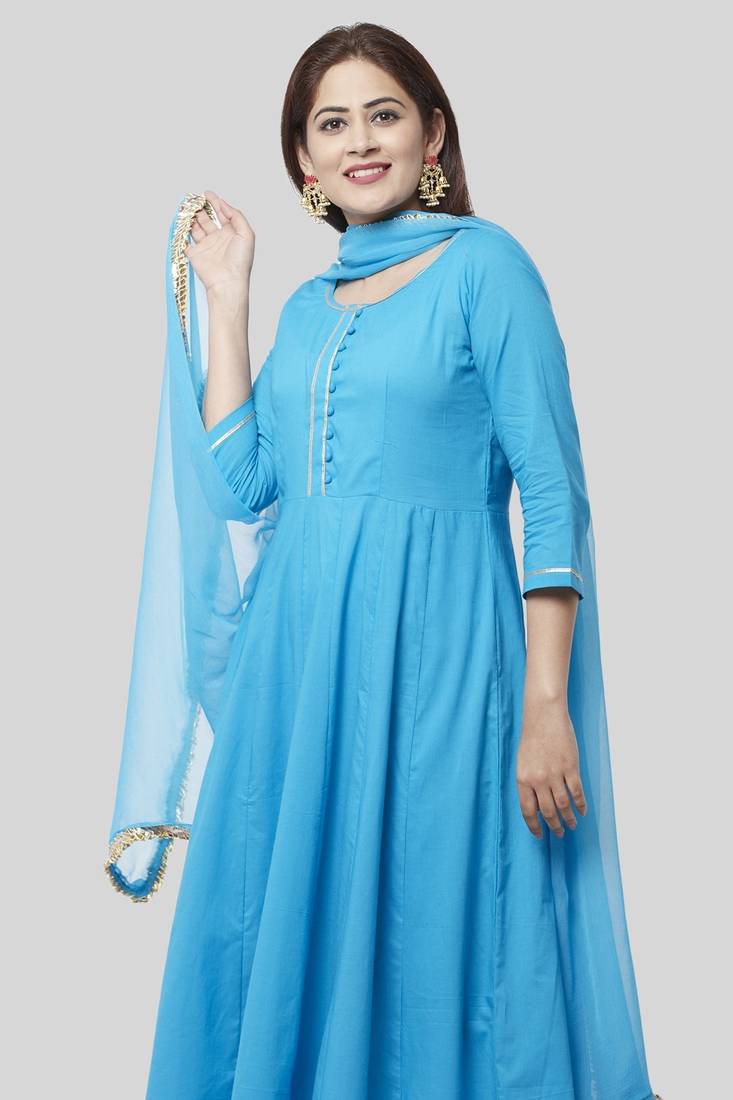 Electric Blue Gotta Anarkali with Straight Palazzo and Gotta Chiffon Dupatta
