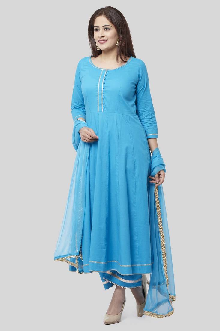 Electric Blue Gotta Anarkali with Straight Palazzo and Gotta Chiffon Dupatta