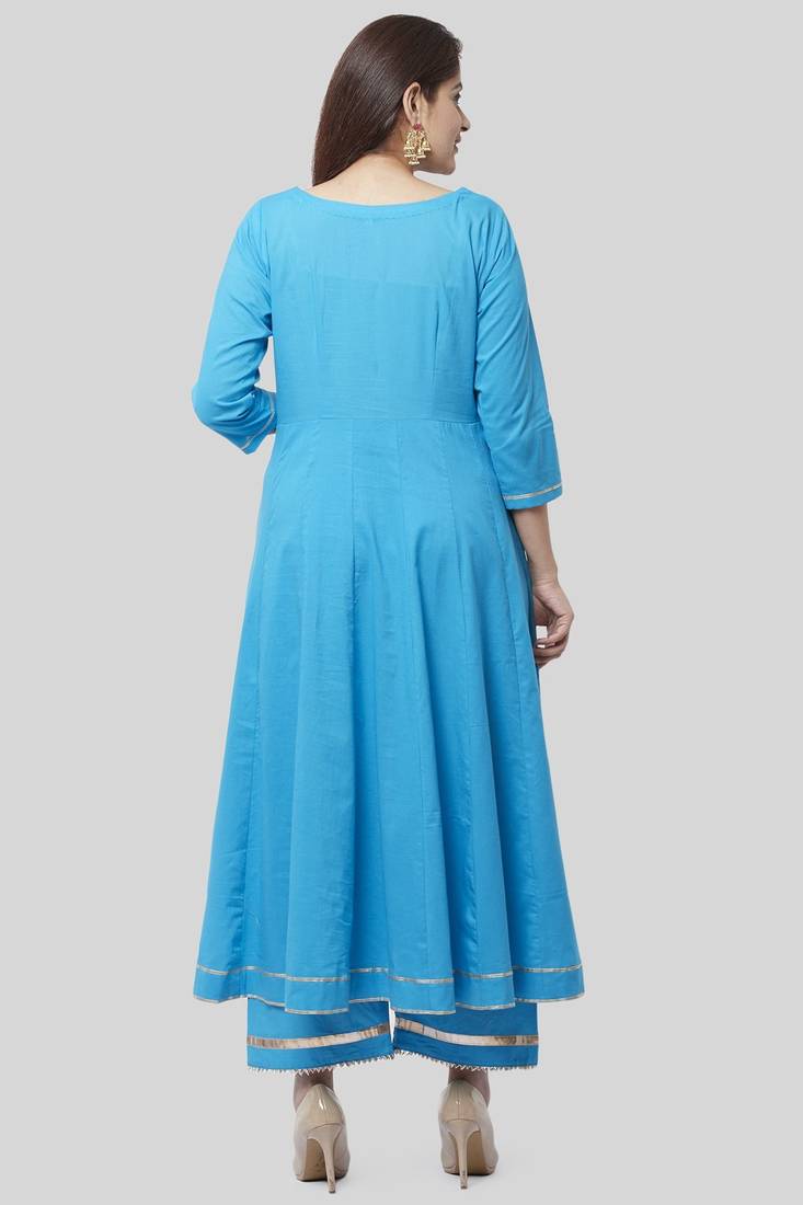 Electric Blue Gotta Anarkali with Straight Palazzo and Gotta Chiffon Dupatta