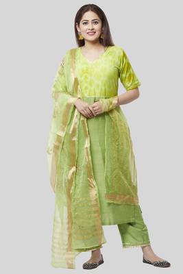 Glorious Green Straight Kurti with Straight Palazzo and Green Embroidered Dupatta 1