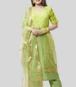 Glorious Green Straight Kurti with Straight Palazzo and Green Embroidered Dupatta