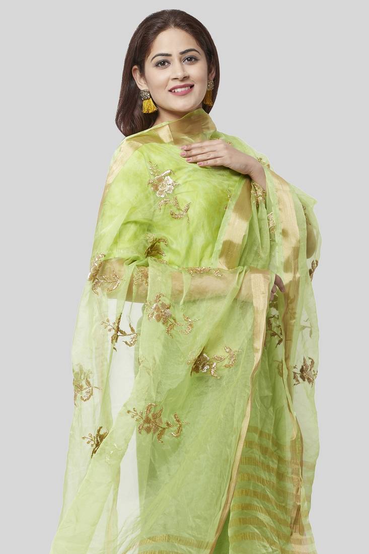Glorious Green Straight Kurti with Straight Palazzo and Green Embroidered Dupatta