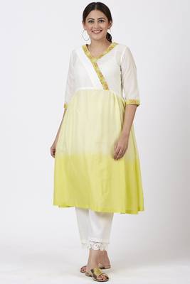 Ombre Yellow Gathered Kurti with Crochet Pants 1