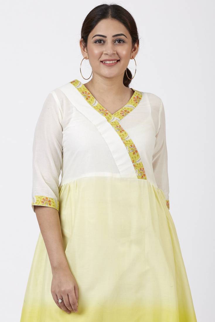 Ombre Yellow Gathered Kurti with Crochet Pants