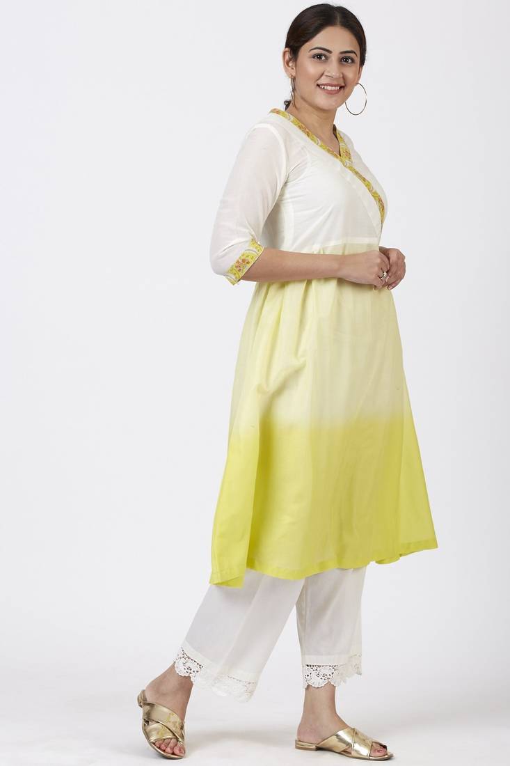 Ombre Yellow Gathered Kurti with Crochet Pants