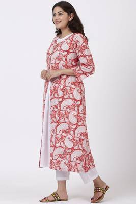 Red Paisley Cape Kurti with Straight Pants 2
