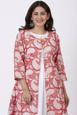 Red Paisley Cape Kurti with Straight Pants 3