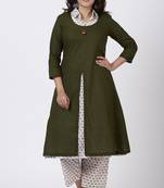 Mehendi Green Collared Printed Kurti with Straight Pants