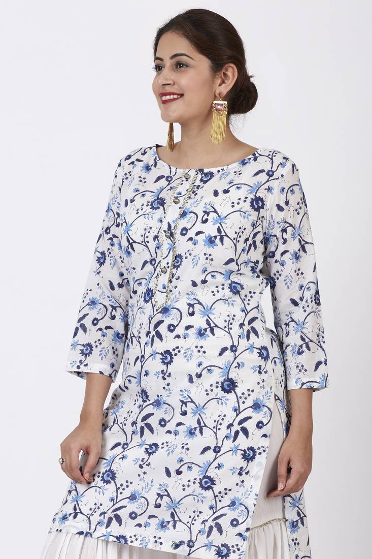 Blue Floral Gotta Kurti with White Festive Sharara