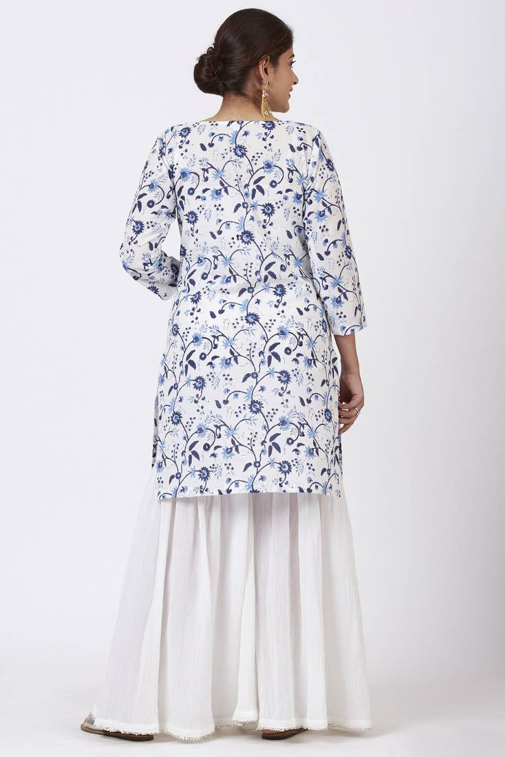 Blue Floral Gotta Kurti with White Festive Sharara