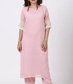 Blush Pink Georgette Crochet Straight Kurti with Straight Palazzo