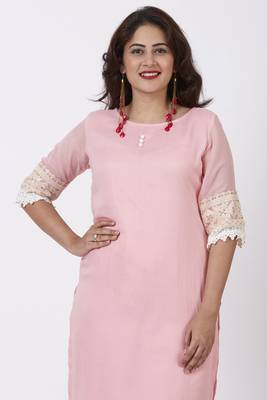 Blush Pink Georgette Crochet Straight Kurti with Straight Palazzo 3