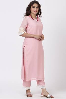 Blush Pink Georgette Crochet Straight Kurti with Straight Palazzo 4