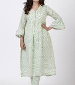 Green Gul Trails Gathered Kurti with Printed Straight Pants