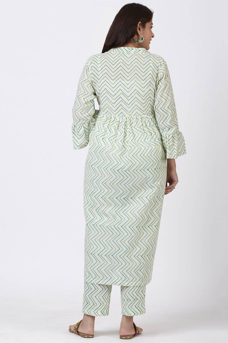 Green Gul Trails Gathered Kurti with Printed Straight Pants