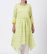 Lime Green Ikkat Printed Handkerchief Kurti with Crochet Pants
