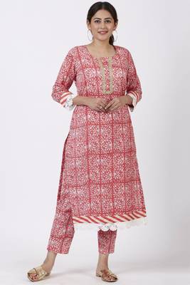 Raspberry Pink Floral Printed Kurti with Printed Pants 1