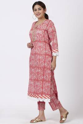 Raspberry Pink Floral Printed Kurti with Printed Pants 2