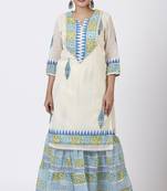 Festive Green Blue Block Printed Kurti with Gathered Sharara
