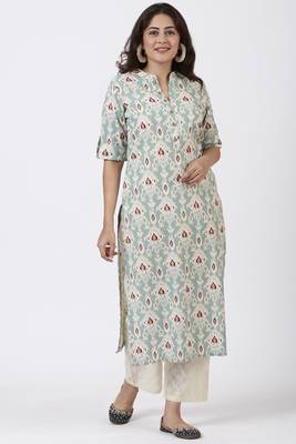 Simply Sea Green Mughal Floral Printed Kurti with Straight Palazzo 1