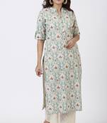 Simply Sea Green Mughal Floral Printed Kurti with Straight Palazzo