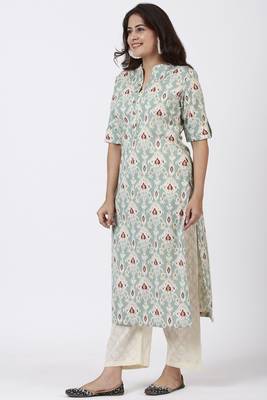 Simply Sea Green Mughal Floral Printed Kurti with Straight Palazzo 2