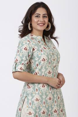 Simply Sea Green Mughal Floral Printed Kurti with Straight Palazzo 3
