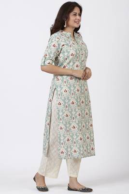 Simply Sea Green Mughal Floral Printed Kurti with Straight Palazzo 4