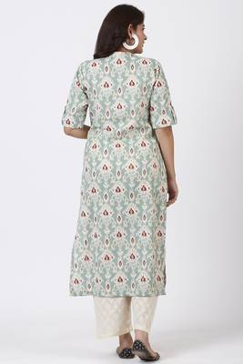 Simply Sea Green Mughal Floral Printed Kurti with Straight Palazzo 5