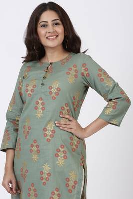 Moss Green Rust Floral Printed Kurti with Straight Palazzo 3