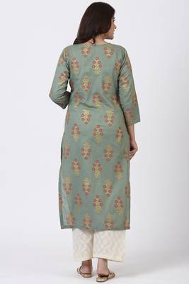 Moss Green Rust Floral Printed Kurti with Straight Palazzo 5
