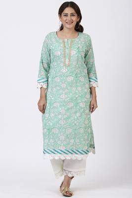 Mint Green Floral Leheriya Crochet Kurti with Crochet Pants 1