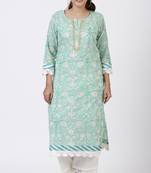 Mint Green Floral Leheriya Crochet Kurti with Crochet Pants