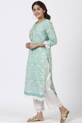 Mint Green Floral Leheriya Crochet Kurti with Crochet Pants 2