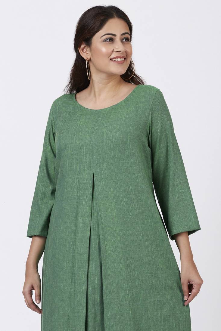 Shaded Jade Front Pleat Kurti with Straight Pants